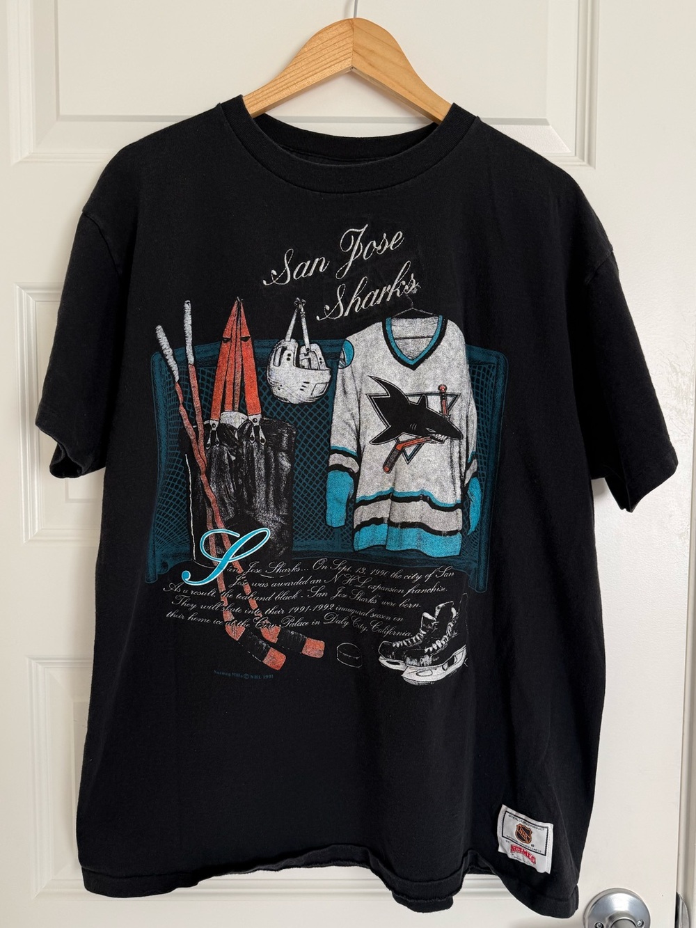 Vintage San Jose Sharks Shirt Mens XL Black NHL Hockey Inaugural 90s Nutmeg 1991